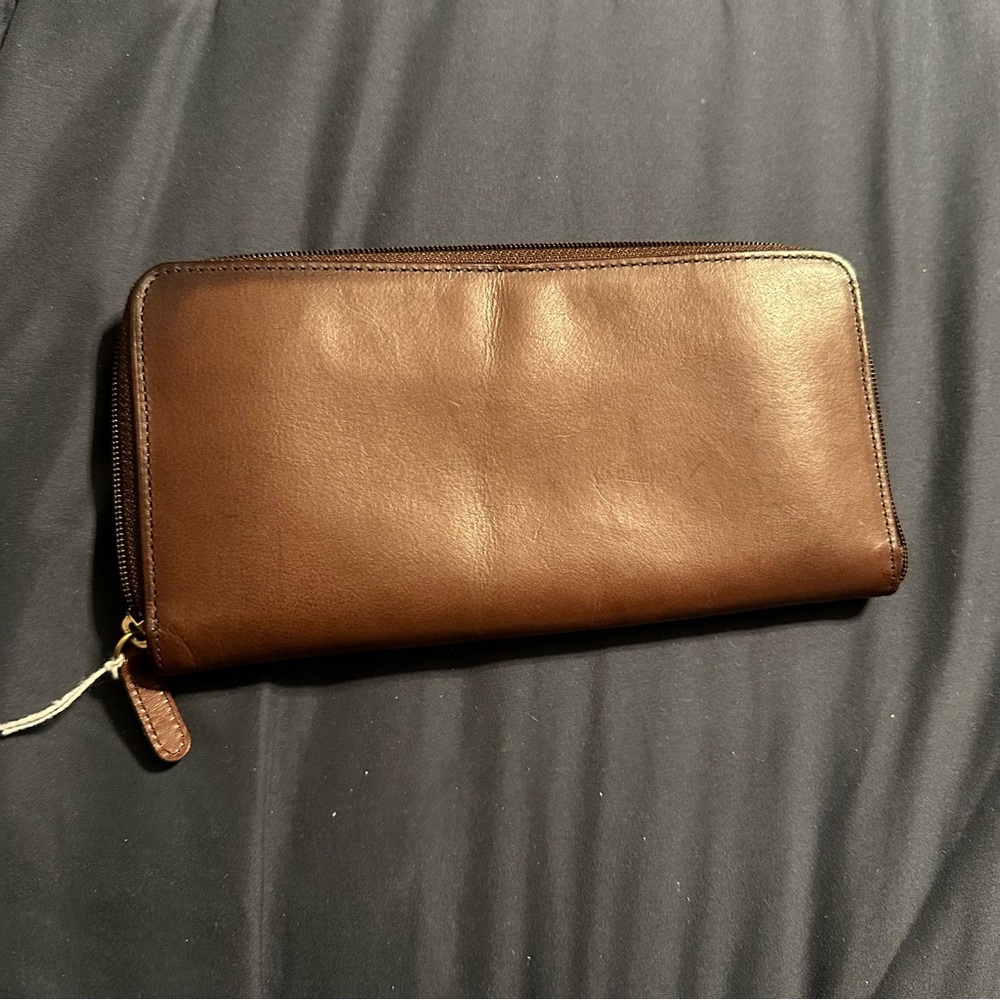 Coach brown leather zip around wallet